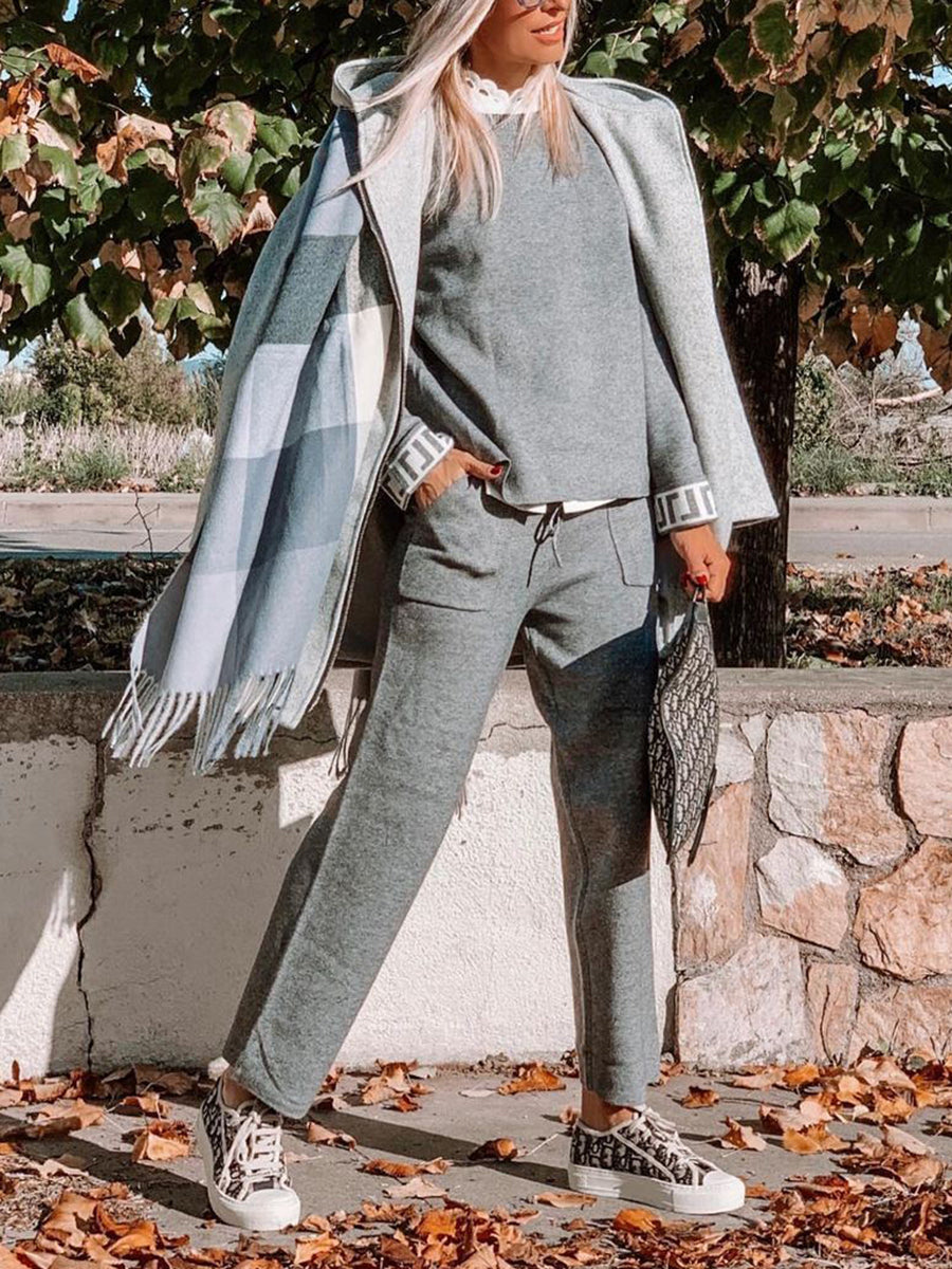 Cuff Spell Color Knitting Two-Piece Suit