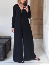 Load image into Gallery viewer, Fashion V-neck Casual Loose Wide-leg Solid Color Jumpsuit
