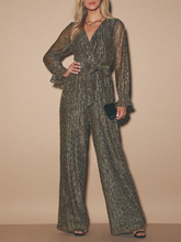 Load image into Gallery viewer, Fashion V-neck Cute Metallic High Waist Jumpsuit
