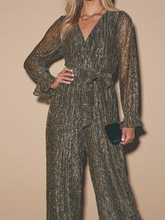 Load image into Gallery viewer, Fashion V-neck Cute Metallic High Waist Jumpsuit
