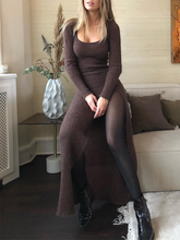 Load image into Gallery viewer, Sexy Round Neck Slim Slit Knit Sweater Long Dress

