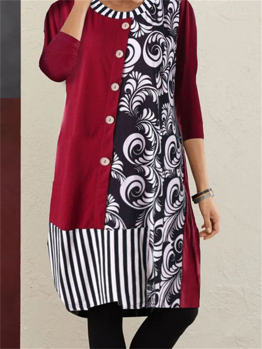 Ethnic Print Stitching Women'S Dress