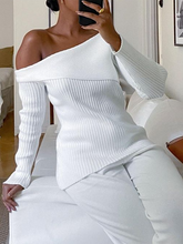 Load image into Gallery viewer, Fashion Off-shoulder Knitted Sweater Casual Two-piece Suit
