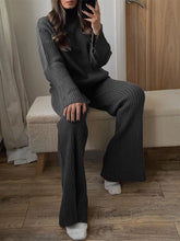 Load image into Gallery viewer, Fashion High Neck Flared Sleeve Knitted Casual Two-piece Suit
