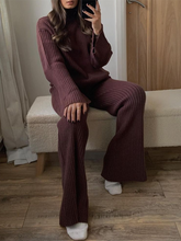 Load image into Gallery viewer, Fashion High Neck Flared Sleeve Knitted Casual Two-piece Suit
