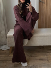Load image into Gallery viewer, Fashion High Neck Flared Sleeve Knitted Casual Two-piece Suit
