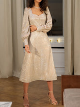 Load image into Gallery viewer, Mid-Length Puff Sleeve Sparkly Evening Dress
