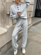 Load image into Gallery viewer, Fashion Button Collar Warm Loose Casual Knit Two-piece Suit

