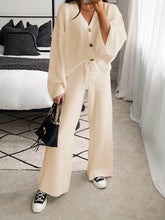Load image into Gallery viewer, Solid Color Casual V-Neck Cardigan Loose Two-Piece Suit
