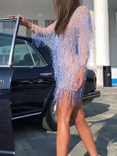 Load image into Gallery viewer, Fashion Sexy Mesh Stitching Fringed Mini Dress
