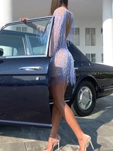 Load image into Gallery viewer, Fashion Sexy Mesh Stitching Fringed Mini Dress
