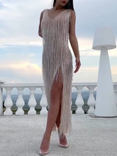 Load image into Gallery viewer, Fashion Elegant V-Neck Sleeveless Fringe Evening Dress

