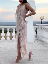 Load image into Gallery viewer, Fashion Elegant V-Neck Sleeveless Fringe Evening Dress
