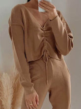 Load image into Gallery viewer, Women'S Fashion Casual V-Neck Pleated Long Sleeve Two-Piece Suit
