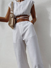 Load image into Gallery viewer, Plain Short Top Trousers Two-Piece Suit

