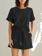 Load image into Gallery viewer, Solid Round Neck Shorts Two-Piece Suit
