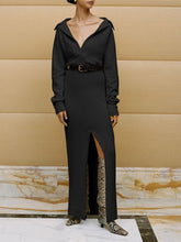 Load image into Gallery viewer, Sexy Shirt Collar V-neck Solid Color Casual Knit Split Dress

