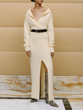Load image into Gallery viewer, Sexy Shirt Collar V-neck Solid Color Casual Knit Split Dress
