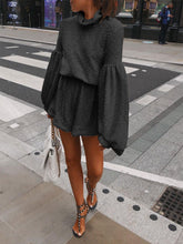 Load image into Gallery viewer, Fashion High Collar Lantern Sleeve Casual Loose Pure Color Jumpsuit
