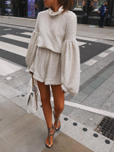 Load image into Gallery viewer, Fashion High Collar Lantern Sleeve Casual Loose Pure Color Jumpsuit
