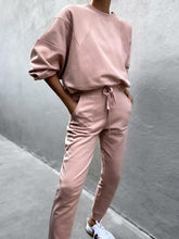 Load image into Gallery viewer, Pure Color Loose Long Round Neck Casual Two-Piece Suit
