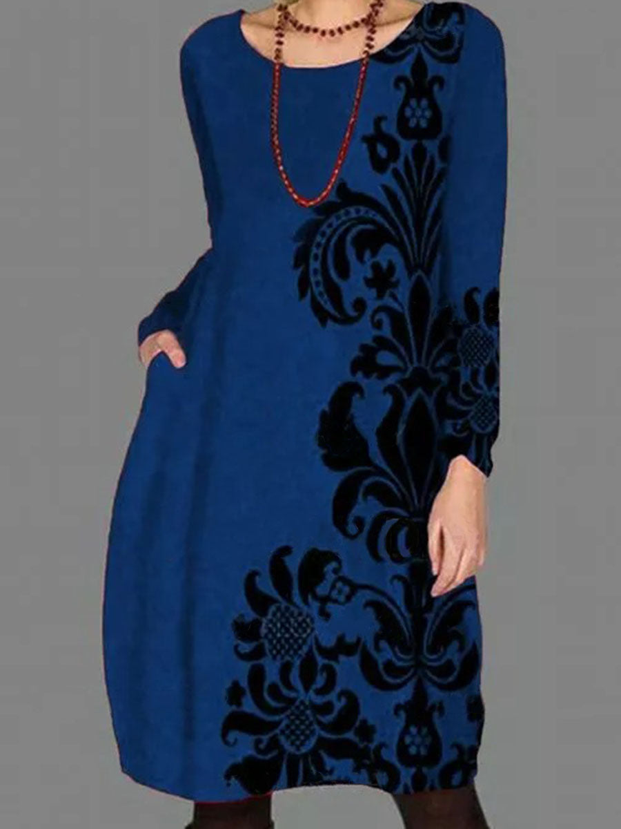 Casual Floral Round Neck Knee-Length Shift Dress