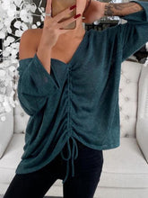 Load image into Gallery viewer, V-Neck Long Sleeve Drawstring Tie Front T-Shirt
