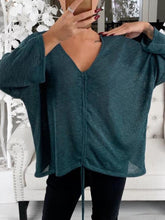 Load image into Gallery viewer, V-Neck Long Sleeve Drawstring Tie Front T-Shirt
