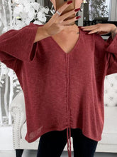 Load image into Gallery viewer, V-Neck Long Sleeve Drawstring Tie Front T-Shirt
