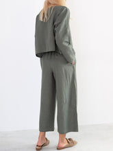 Load image into Gallery viewer, Casual Long Sleeve Round Neck Wide Leg Loose Two-Piece Suit
