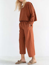 Load image into Gallery viewer, Casual Long Sleeve Round Neck Wide Leg Loose Two-Piece Suit
