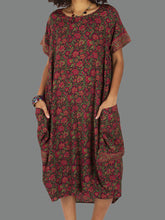Load image into Gallery viewer, Women Casual Floral Short Sleeve Round Neck Midi Dress
