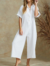 Load image into Gallery viewer, Women Solid Color V-neck Short Sleeve Jumpsuit Casual Overalls
