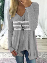 Load image into Gallery viewer, Striped Print Casual V-neck Long Sleeve Shirt Top
