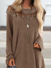 Load image into Gallery viewer, Lace Solid Color Round Neck Long Sleeves Casual Loose Tops
