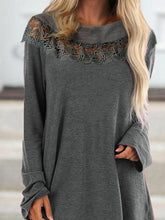 Load image into Gallery viewer, Lace Solid Color Round Neck Long Sleeves Casual Loose Tops
