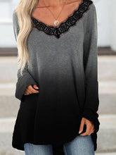 Load image into Gallery viewer, Gradient Lace V-neck Long Sleeve Sweatshirt Casual Loose Top
