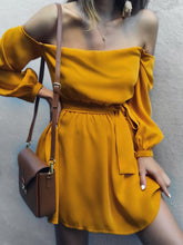 Load image into Gallery viewer, Casual Solid Color One-Shoulder Long Sleeve Dress
