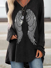 Load image into Gallery viewer, Fashion Wings Sequins V-neck Long Sleeve Casual T-shirt

