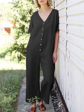 Load image into Gallery viewer, Fashion Solid Color V-neck Short-sleeved Wide-leg Pants Casual Jumpsuit
