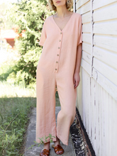 Load image into Gallery viewer, Fashion Solid Color V-neck Short-sleeved Wide-leg Pants Casual Jumpsuit
