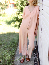 Load image into Gallery viewer, Fashion Solid Color V-neck Short-sleeved Wide-leg Pants Casual Jumpsuit
