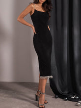 Load image into Gallery viewer, Fashion Sexy Suspender Rhinestone Tassel Midi Dress
