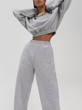Load image into Gallery viewer, Women Elastic Waist Crop Top Casual Pant Two Piece Set
