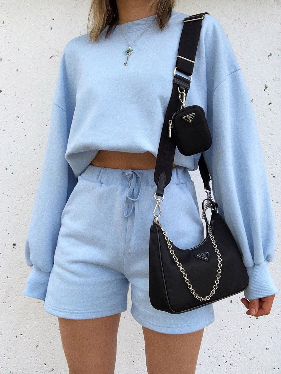 Fashion Solid Color Long Sleeve Round Neck Casual Two-Piece Suit