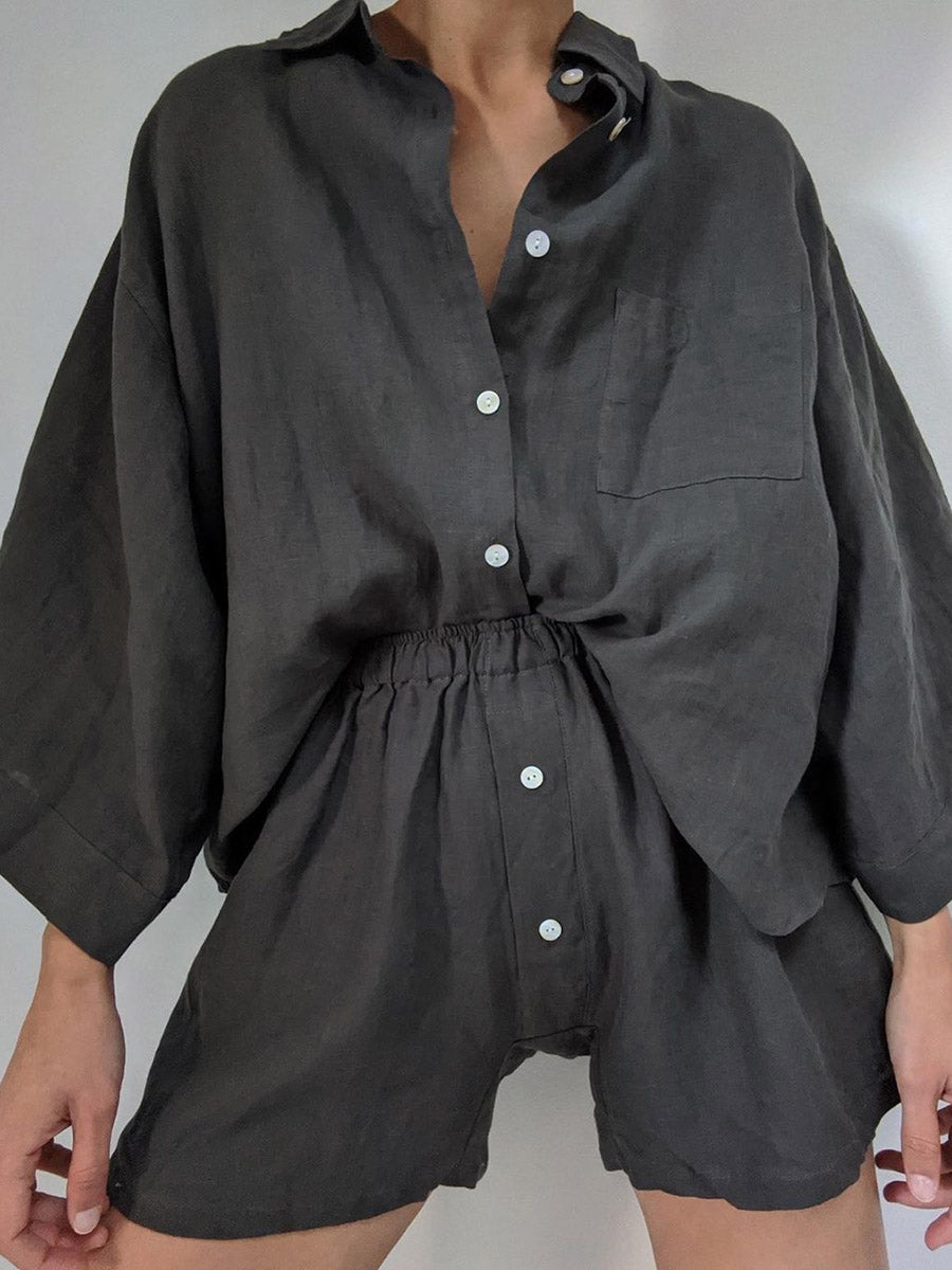 Casual Solid Color Lapel Loose Two-Piece Suit