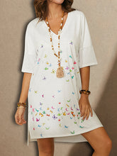 Load image into Gallery viewer, Women Cotton and Linen V-Neck 1/2 Sleeve Butterfly Print Mini Dress
