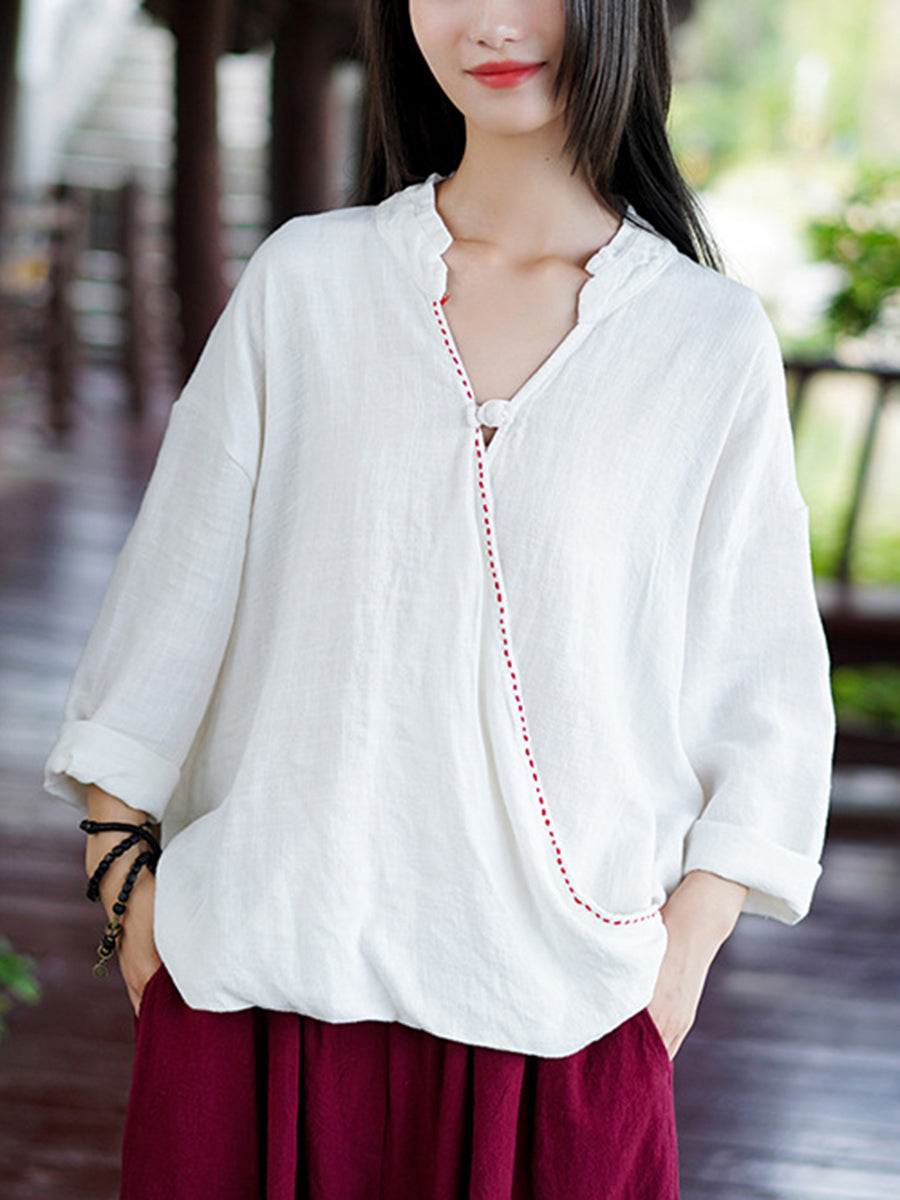 Stand Up Neck Long Sleeve Flax Top