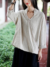 Load image into Gallery viewer, Stand Up Neck Long Sleeve Flax Top
