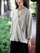 Load image into Gallery viewer, Stand Up Neck Long Sleeve Flax Top
